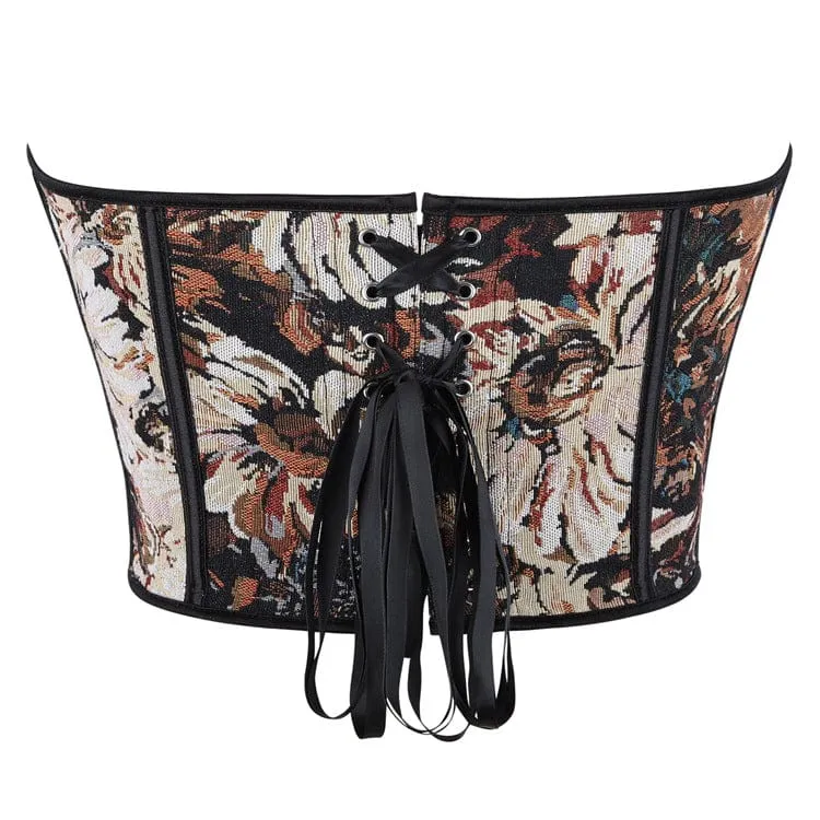 Gothic-Retro-Korsett für Damen mit floralem Jacquard-Muster und Schnürung über der Brust