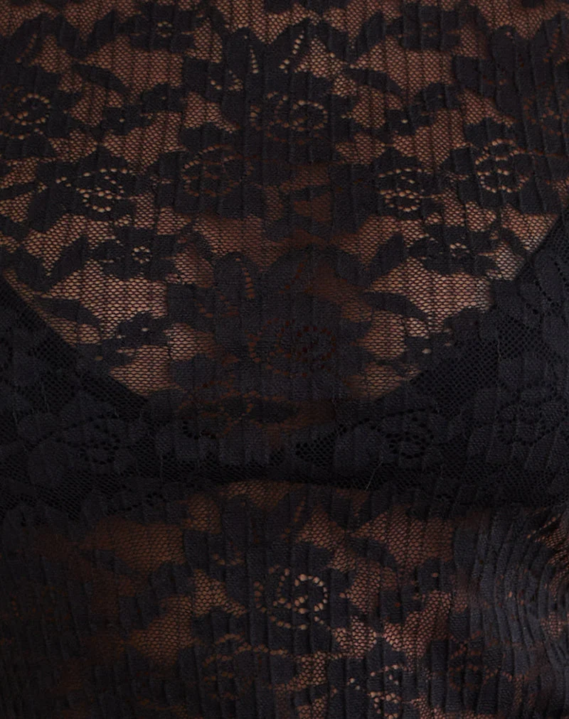 Roselani Rüschenhemdbluse aus schwarzer Spitze