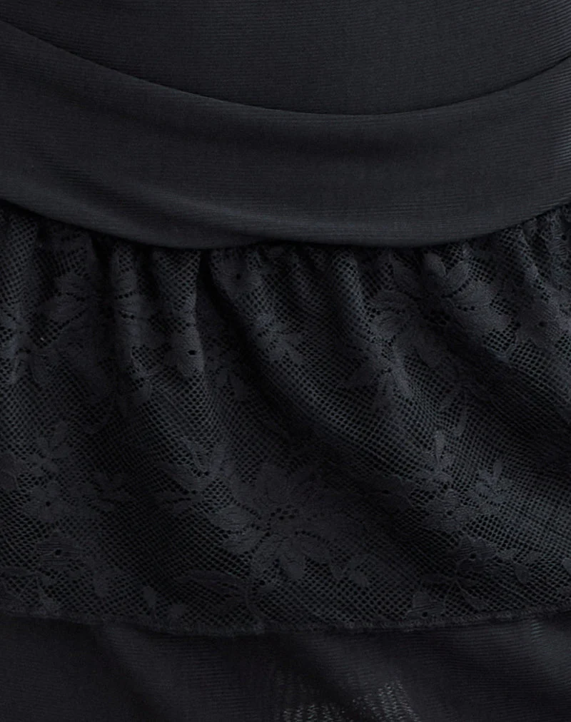 Mishal Langarm-Minikleid mit tiefem Ausschnitt aus schwarzer Spitze