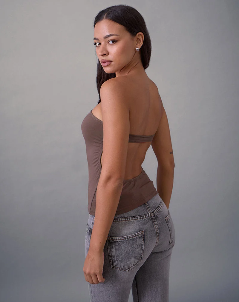 Foster Bandeau-Top aus Rayon-Jersey in Deep Taupe