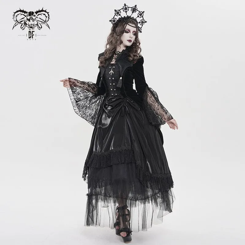 Gothic-Damenjacke mit Fledermauskragen, doppelreihigem Reißverschluss und Reißverschluss