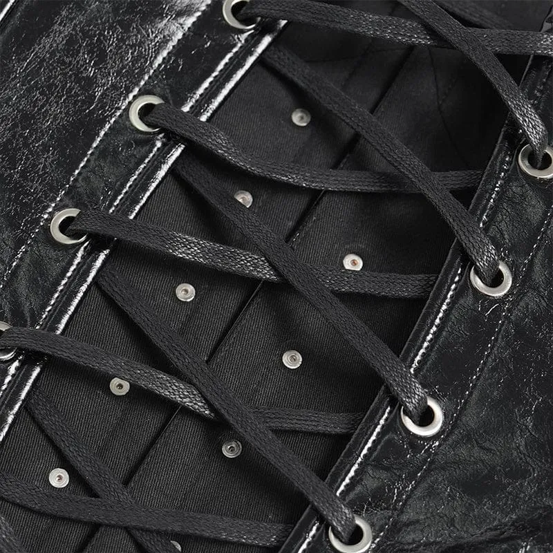 Schwarzes Punk-Korsett für Damen mit Nieten, Reißverschluss und Schnürung, über der Brust