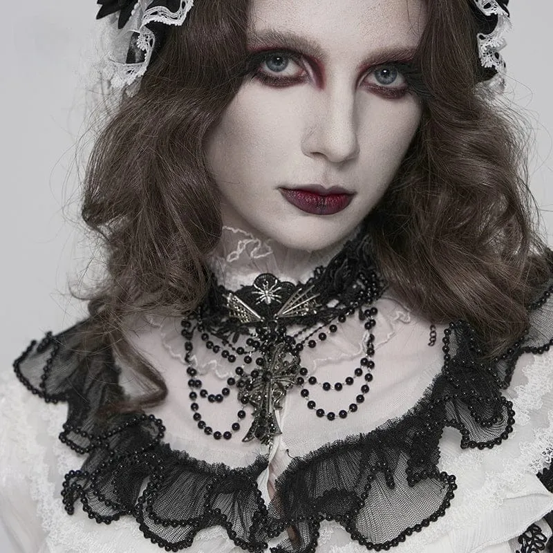 Gothic-Choker mit Spinnenkreuz und Perlen für Damen