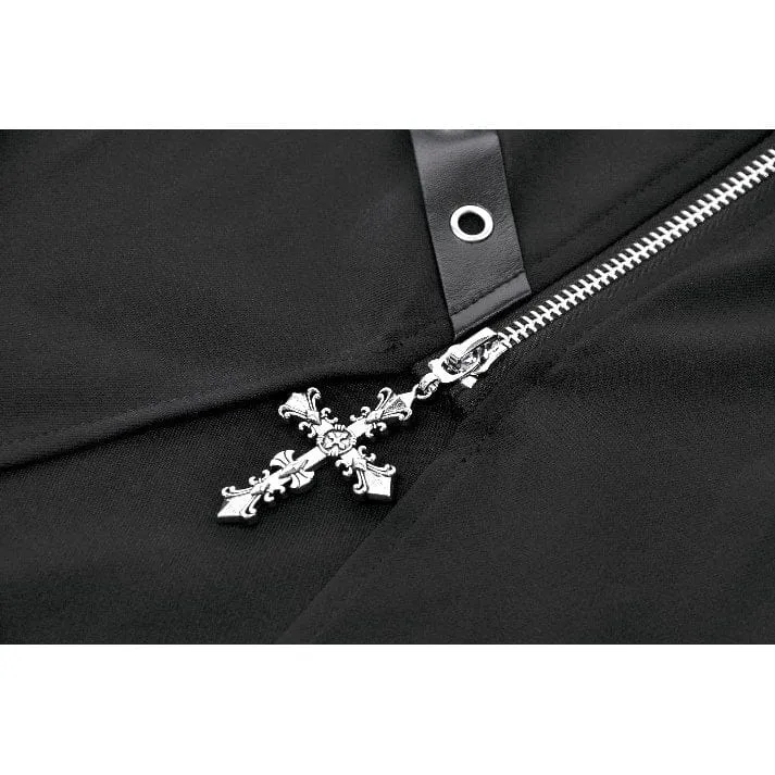 Punk-Rock für Damen, asymmetrisch, mit Ösen, Trägern und Reißverschluss, lang