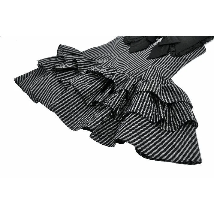 Gothic-Kleid für Damen mit Kreuzschleife, Nadelstreifen, Rüschen und Stufenrock, Abschlusskleid