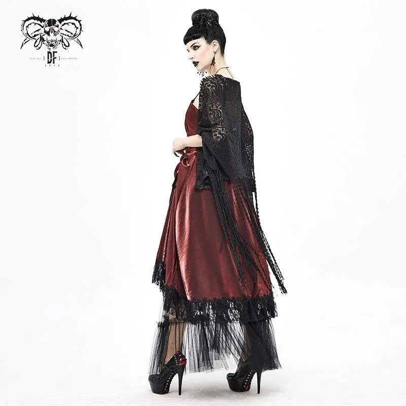 Gothic Crochet Quasten für Damen Schwarzer Umhang