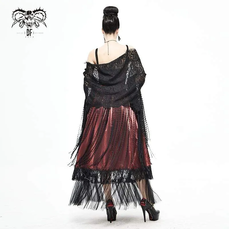 Gothic Crochet Quasten für Damen Schwarzer Umhang