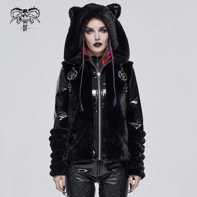 Gothic Pentagram Spleißjacke für Damen mit Ohrenkapuze