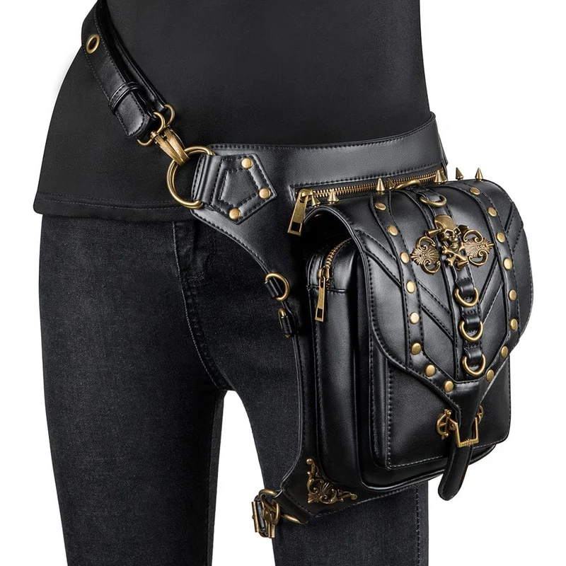 Unisex Punk Nieten Totenkopf Bauchtasche
