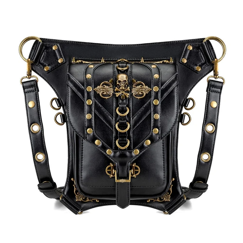 Unisex Punk Nieten Totenkopf Bauchtasche