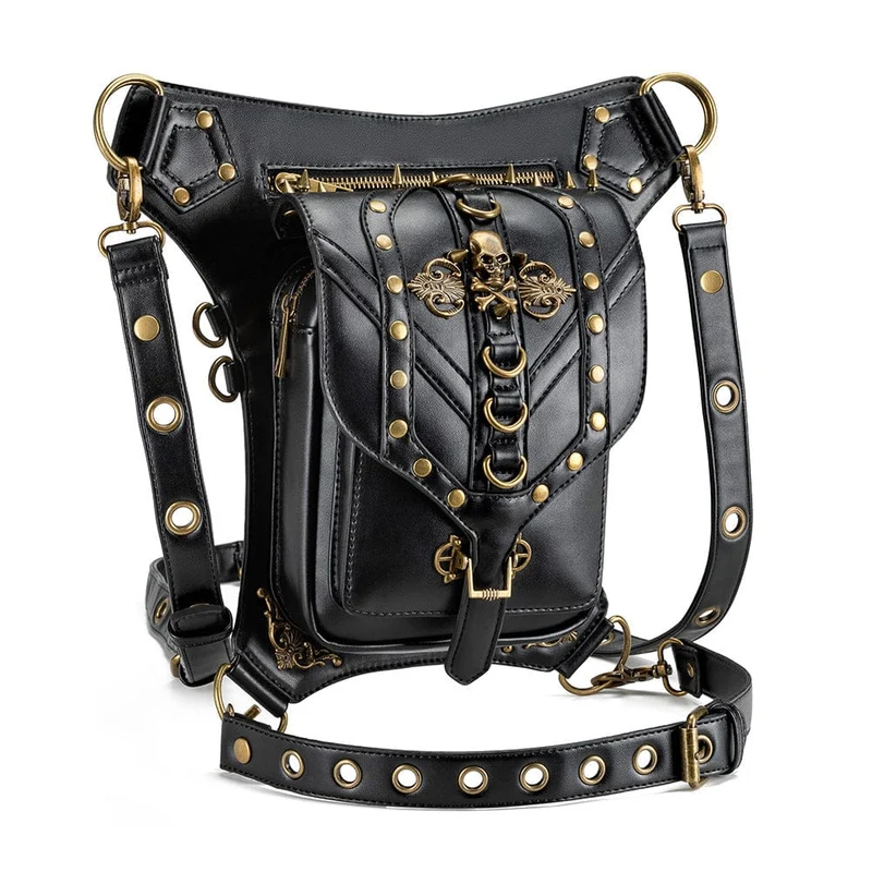 Unisex Punk Nieten Totenkopf Bauchtasche