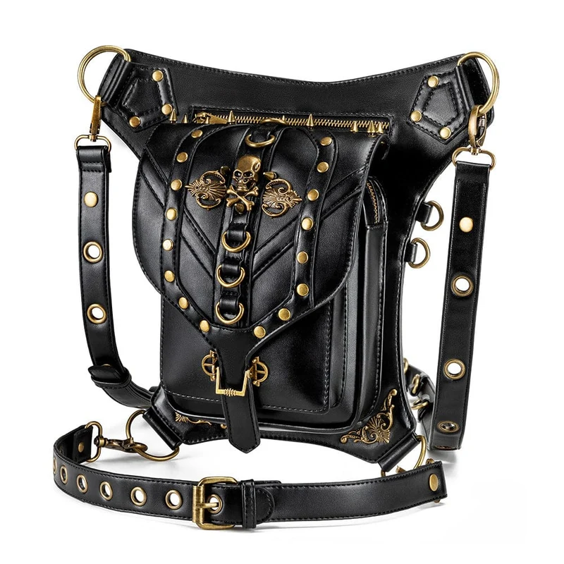 Unisex Punk Nieten Totenkopf Bauchtasche