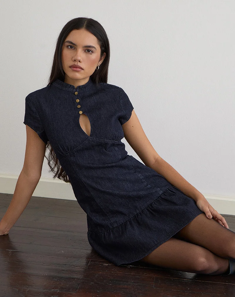 Manama Minikleid aus Chambray Indigo
