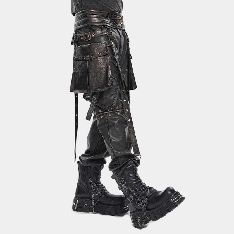 Punk-Nieten-Gürtel für Herren mit Riemen und Taschen, Bronze