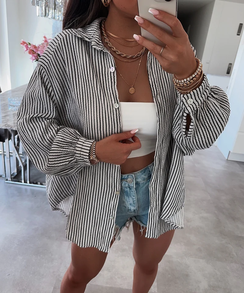 Musselin Bluse Felixa Streifen Weiß