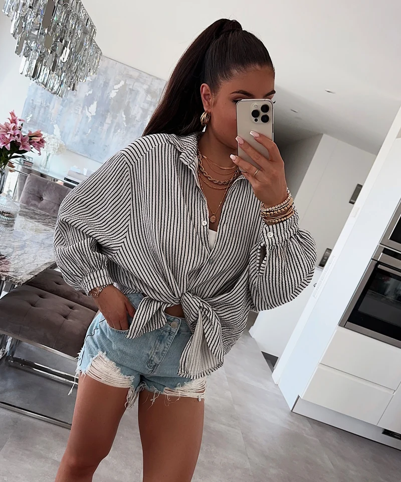 Musselin Bluse Felixa Streifen Weiß