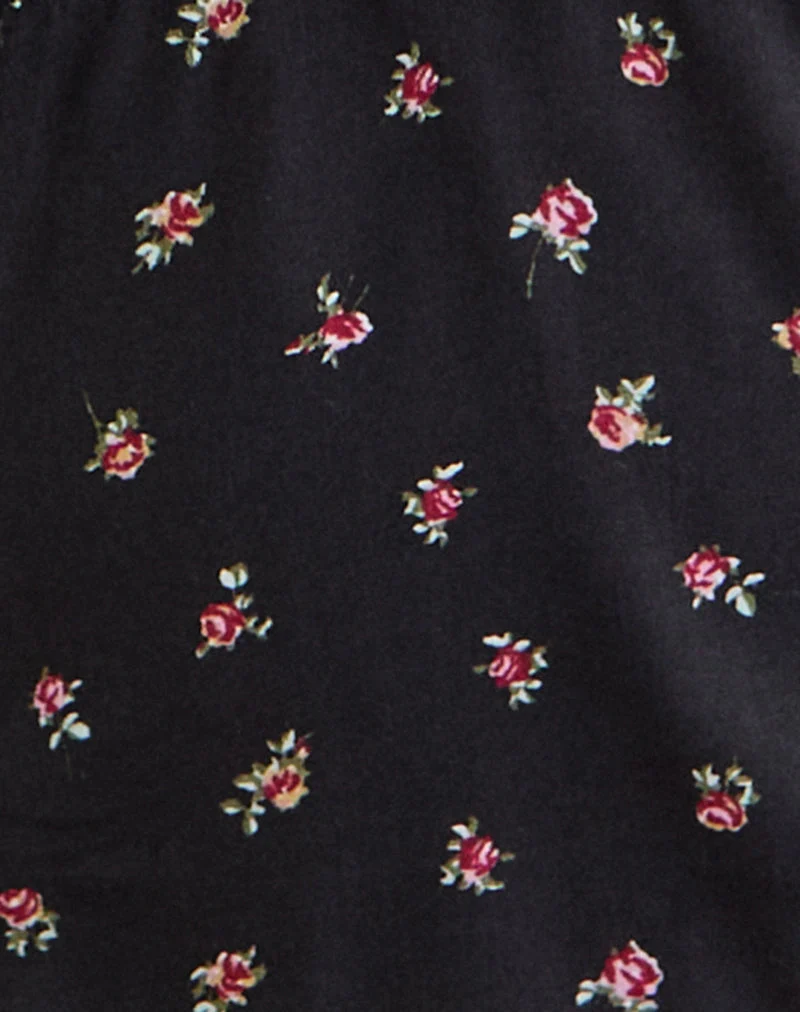 Asana Top in Schwarz mit rotem Rosenmuster