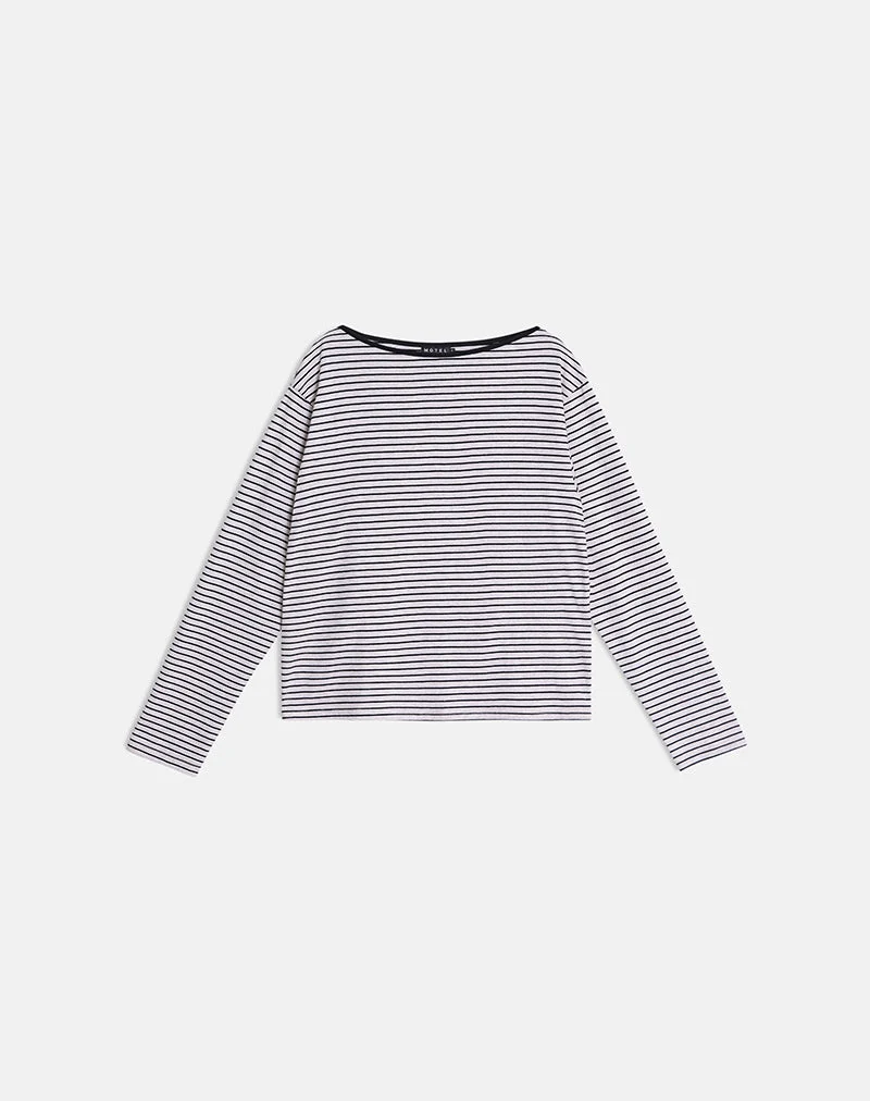 Kumiko Langarm-Oberteil aus Jersey in Grau und Schwarz