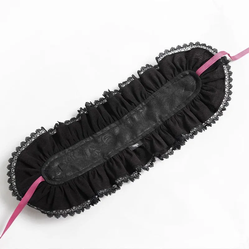 Gothic-Haarschmuck für Damen mit Rosenmuster, Rüschen und Spitze, Schwarz-Rot