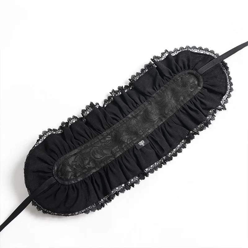 Gothic-Haarschmuck für Damen mit Rosenmuster, Spitze und Rüschen, Schwarz
