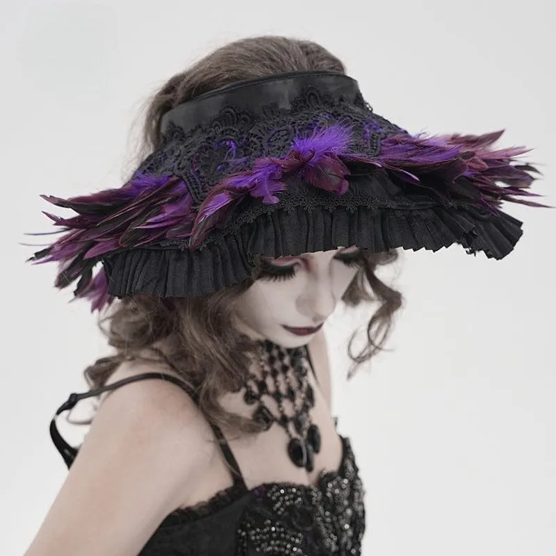 Gothic-Damenhut mit Federaufkleber