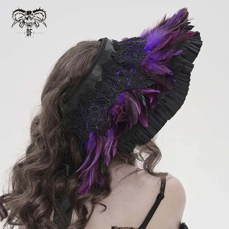 Gothic-Damenhut mit Federaufkleber