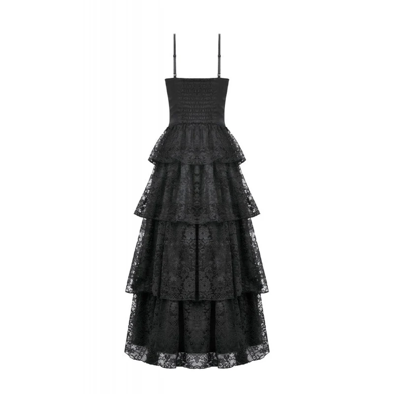 Gothic-Maxikleid mit Lagen aus Spitze und Raffungen für Damen – Hochzeitskleid