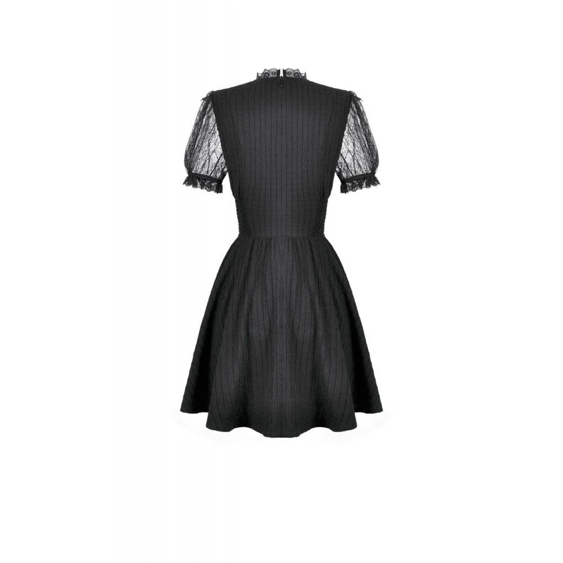 Gothic-Spitzenkleid mit gekreuzten Rüschen und kurzen Ärmeln für Damen, Abschlusskleid