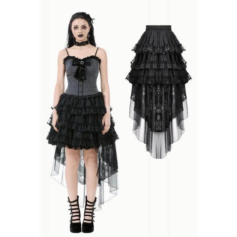 Gothic-Mehrschicht-High/Low-Spitzenrock für Damen