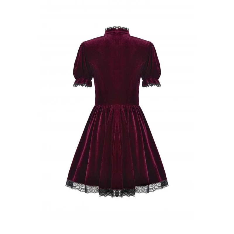 Gothic Lolita Damenkleid aus Samt mit Puffärmeln und Spitze, Abschlusskleid
