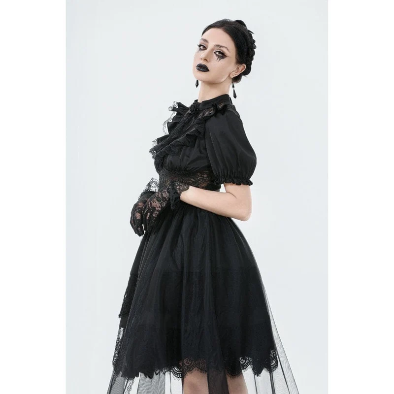 Gothic-Chiffonkleid für Damen mit Puffärmeln, asymmetrischem Saum und mehreren Lagen – Hochzeitskleid