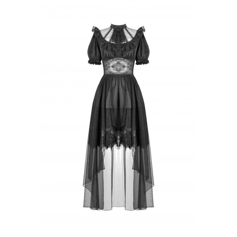 Gothic-Chiffonkleid für Damen mit Puffärmeln, asymmetrischem Saum und mehreren Lagen – Hochzeitskleid
