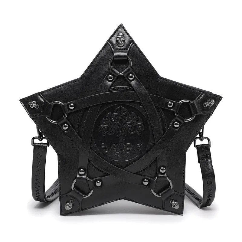 Gothic-Tasche für Damen mit Totenkopf, Nieten und Pentagramm