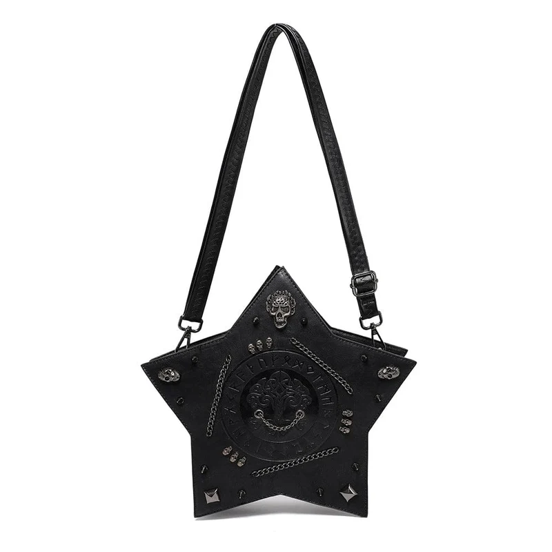Gothic-Tasche für Damen mit Totenkopf, Nieten und Pentagramm