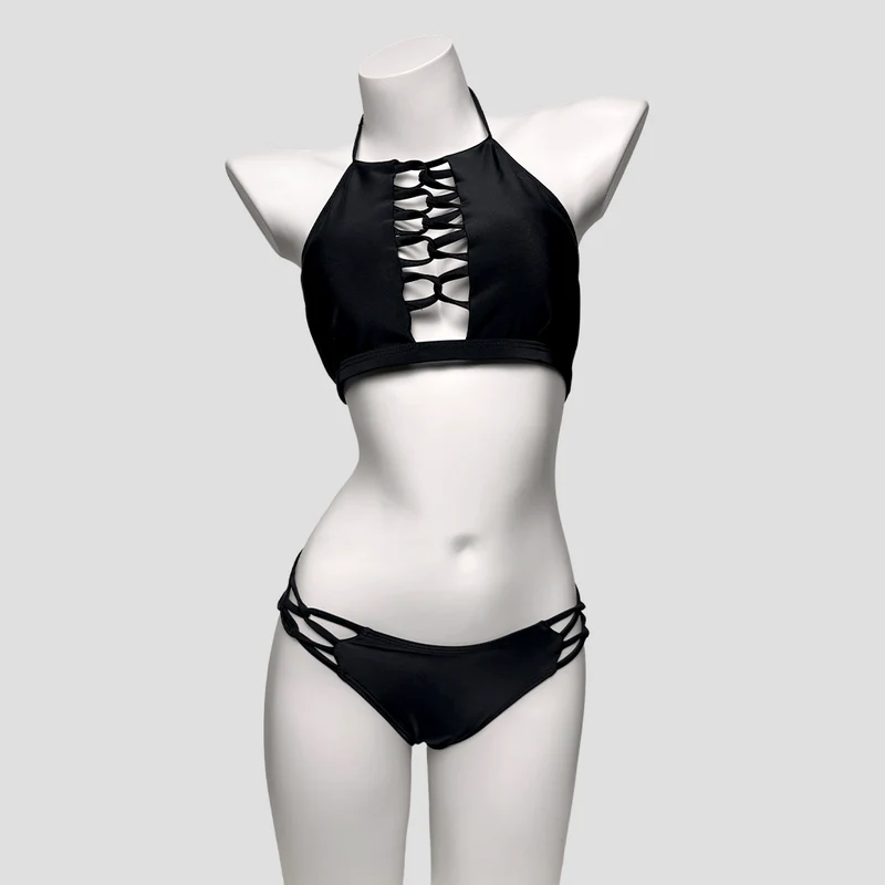 Zweiteiliger Grunge-Bikini mit Neckholder und Cut-outs für Damen