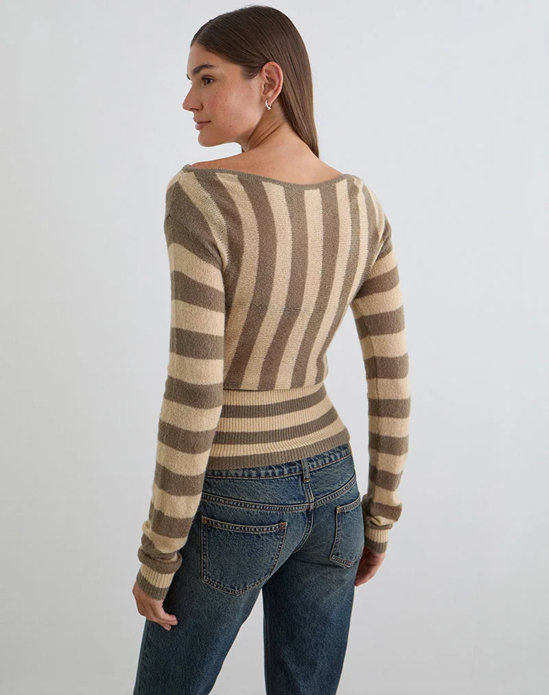 Maude Top in Taupe gestreift und neutral