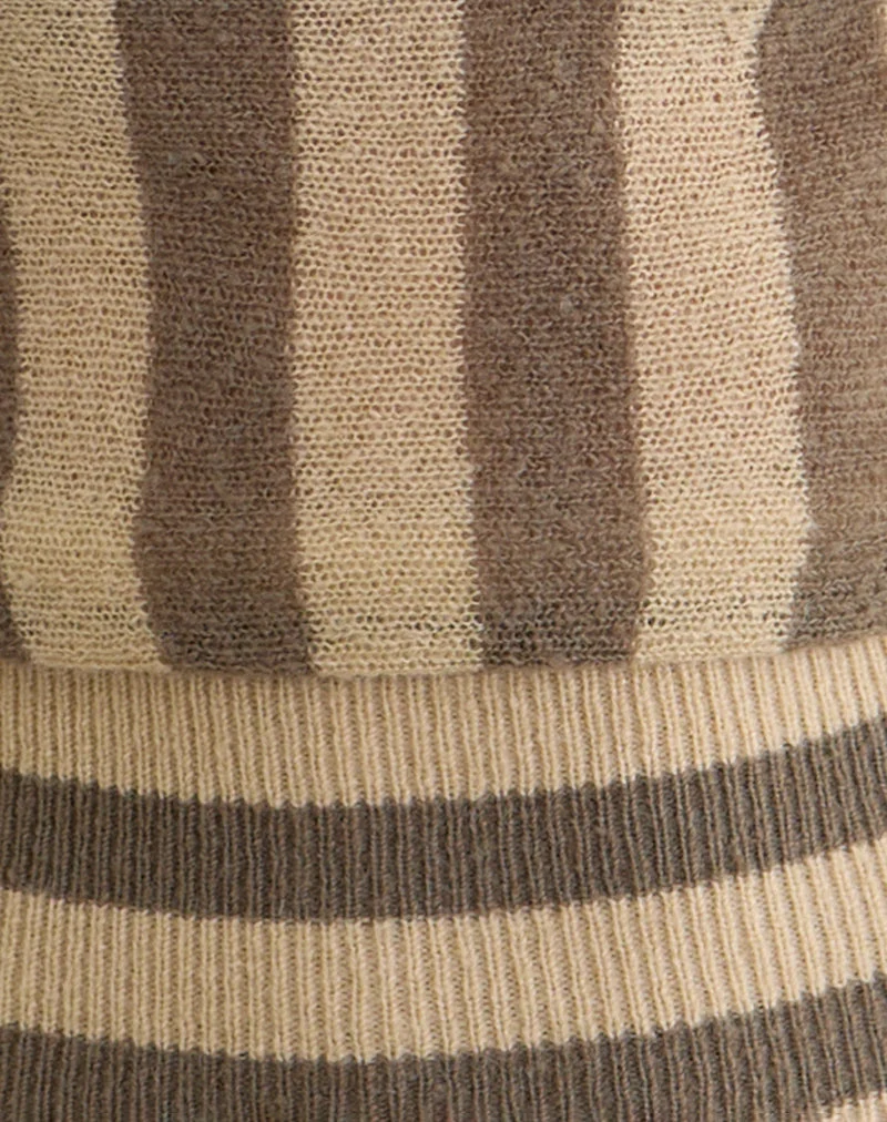 Maude Top in Taupe gestreift und neutral