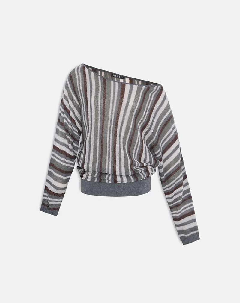 Monara Off-Shoulder-Strickoberteil mit breiten Streifen in Grau