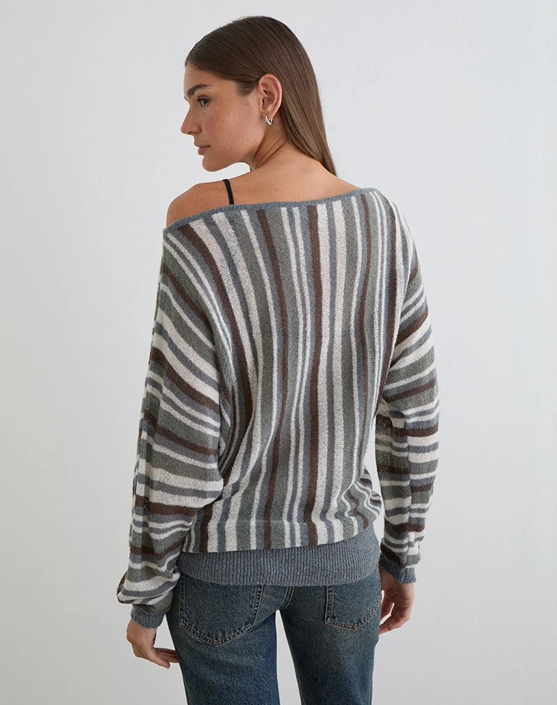 Monara Off-Shoulder-Strickoberteil mit breiten Streifen in Grau