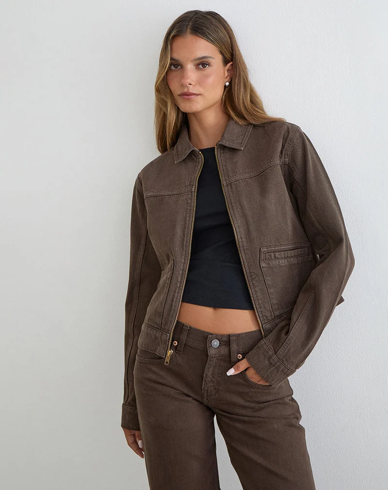 Jeansjacke mit Kordelzug in Braun