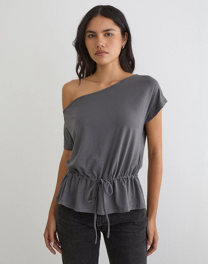 Sika One-Shoulder-Top in Anthrazitgrau mit Bindegürtel