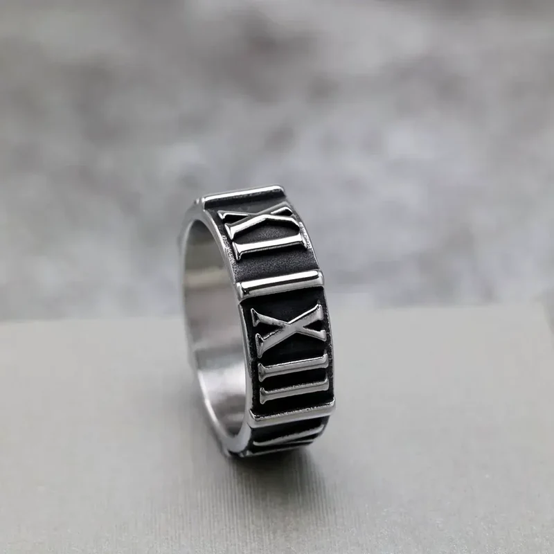 Punk-Ring für Herren mit römischem Ziffernmuster