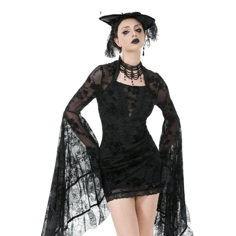 Gothic-Kleid mit besticktem Blumenmuster und quadratischem Kragen für Damen