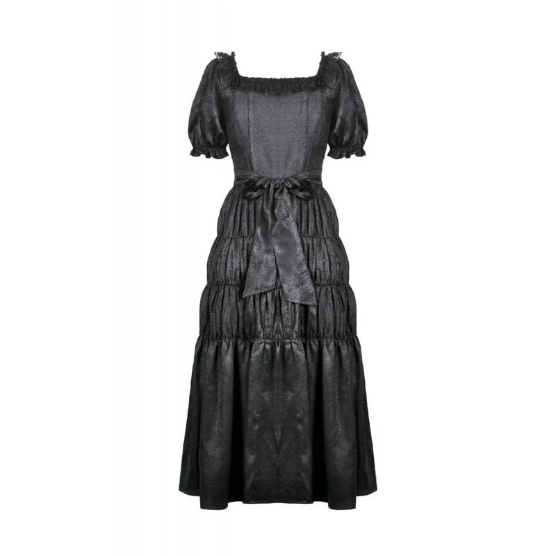 Gothic-Brautkleid für Damen mit gerafftem, eckigem Kragen, Puffärmeln und kurzen Ärmeln