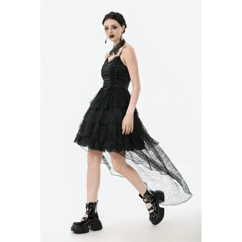 Gothic-Damenkleid mit mehreren Lagen aus Spitze und Meerjungfrauenschnitt, Abschlusskleid