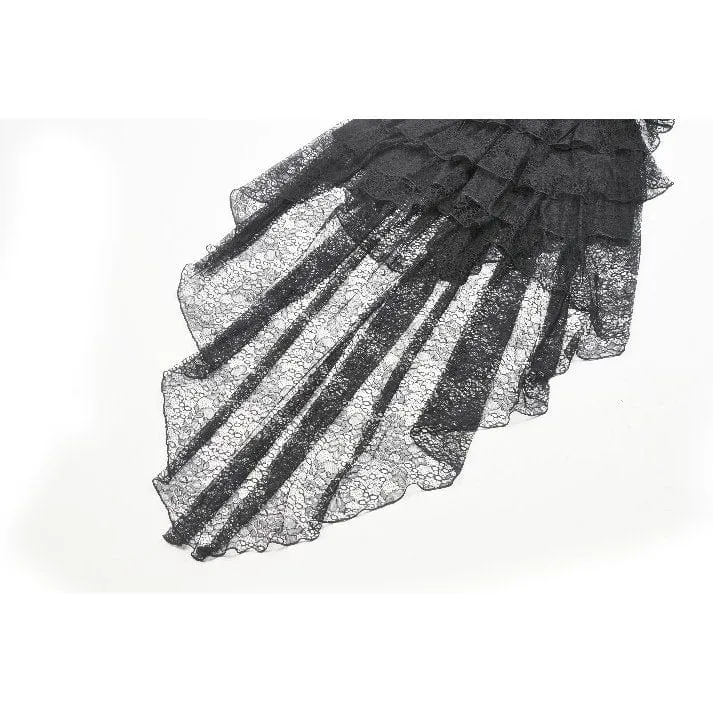 Gothic-Damenkleid mit mehreren Lagen aus Spitze und Meerjungfrauenschnitt, Abschlusskleid