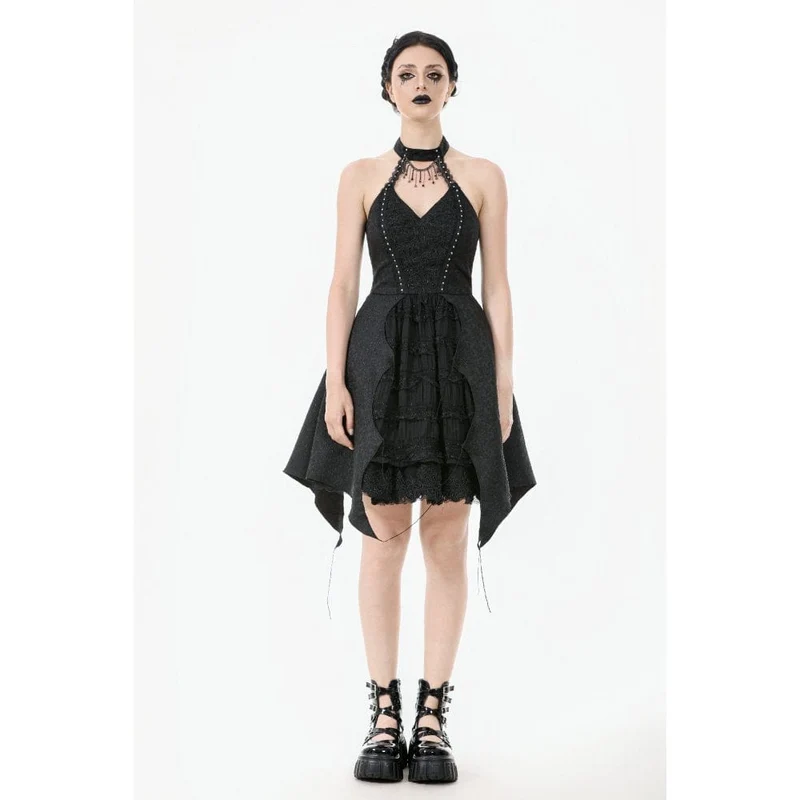 Gothic-Spitzenkleid mit Neckholder für Damen, ideal für Partys und Abschlussfeiern