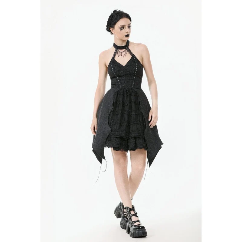 Gothic-Spitzenkleid mit Neckholder für Damen, ideal für Partys und Abschlussfeiern