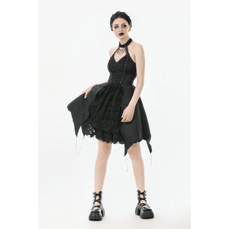 Gothic-Spitzenkleid mit Neckholder für Damen, ideal für Partys und Abschlussfeiern