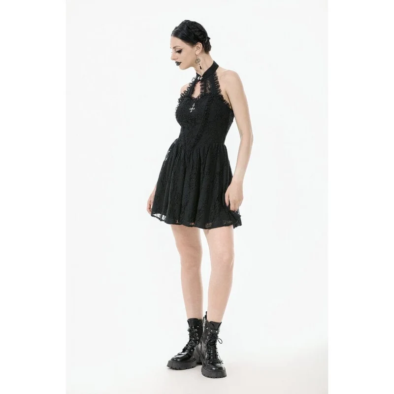 Gothic Neckholder-Kurzkleid aus Spitze für Damen